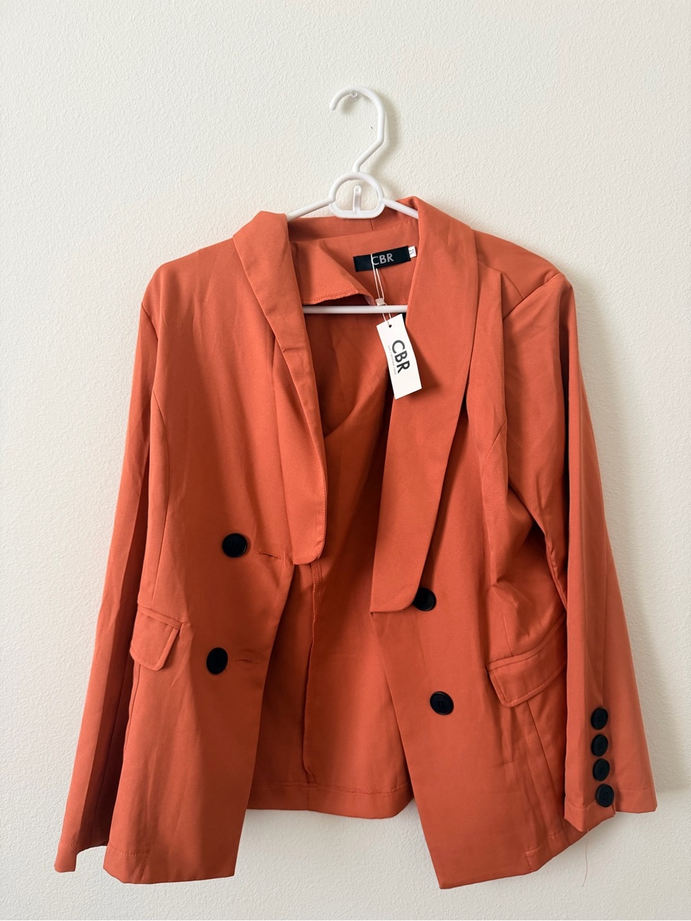 CBR Women’s Orange Double-Breasted Blazer with Black Buttons